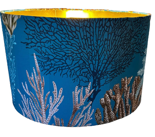 Dramatic Coral Reef Print Lampshade with Gold Lining