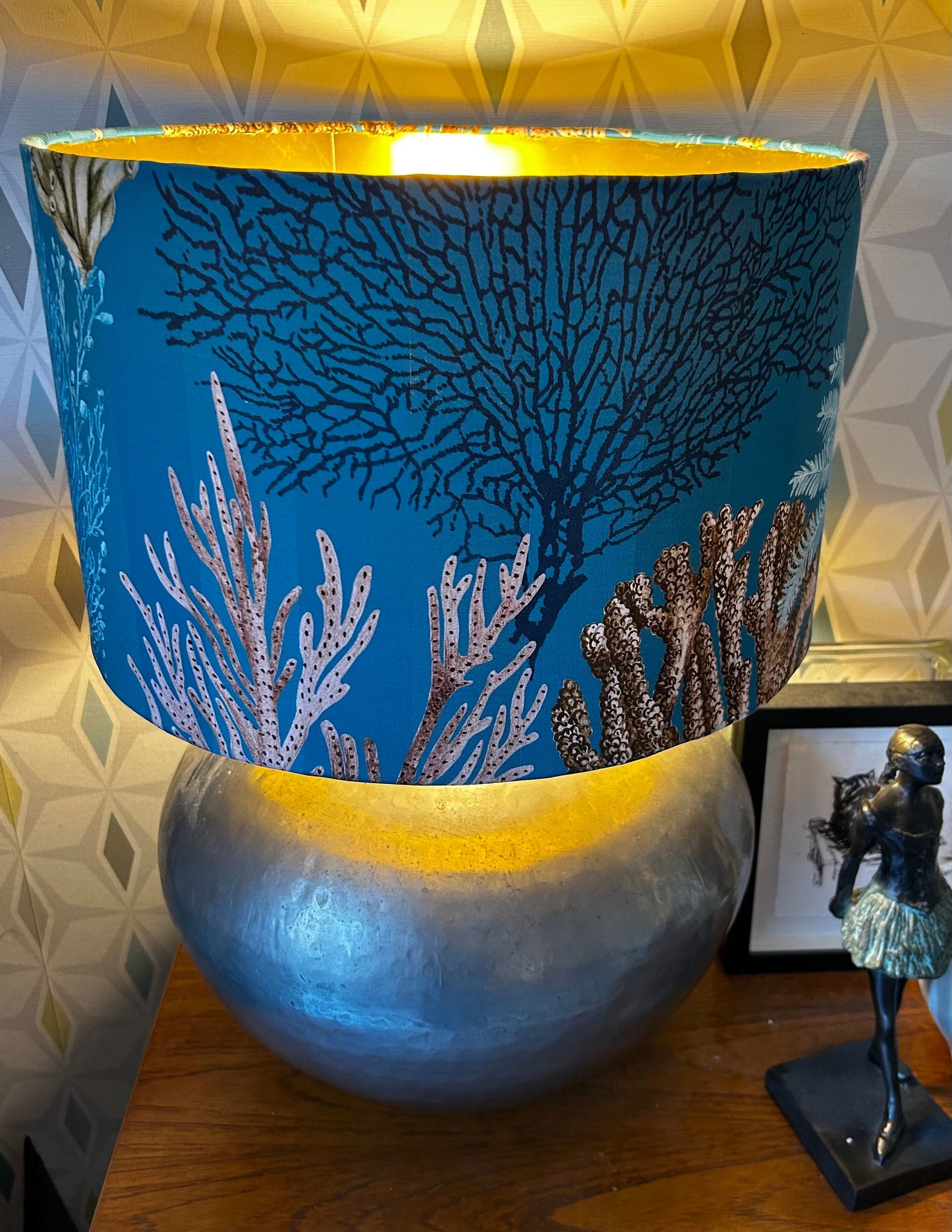 Dramatic Coral Reef Print Lampshade with Gold Lining