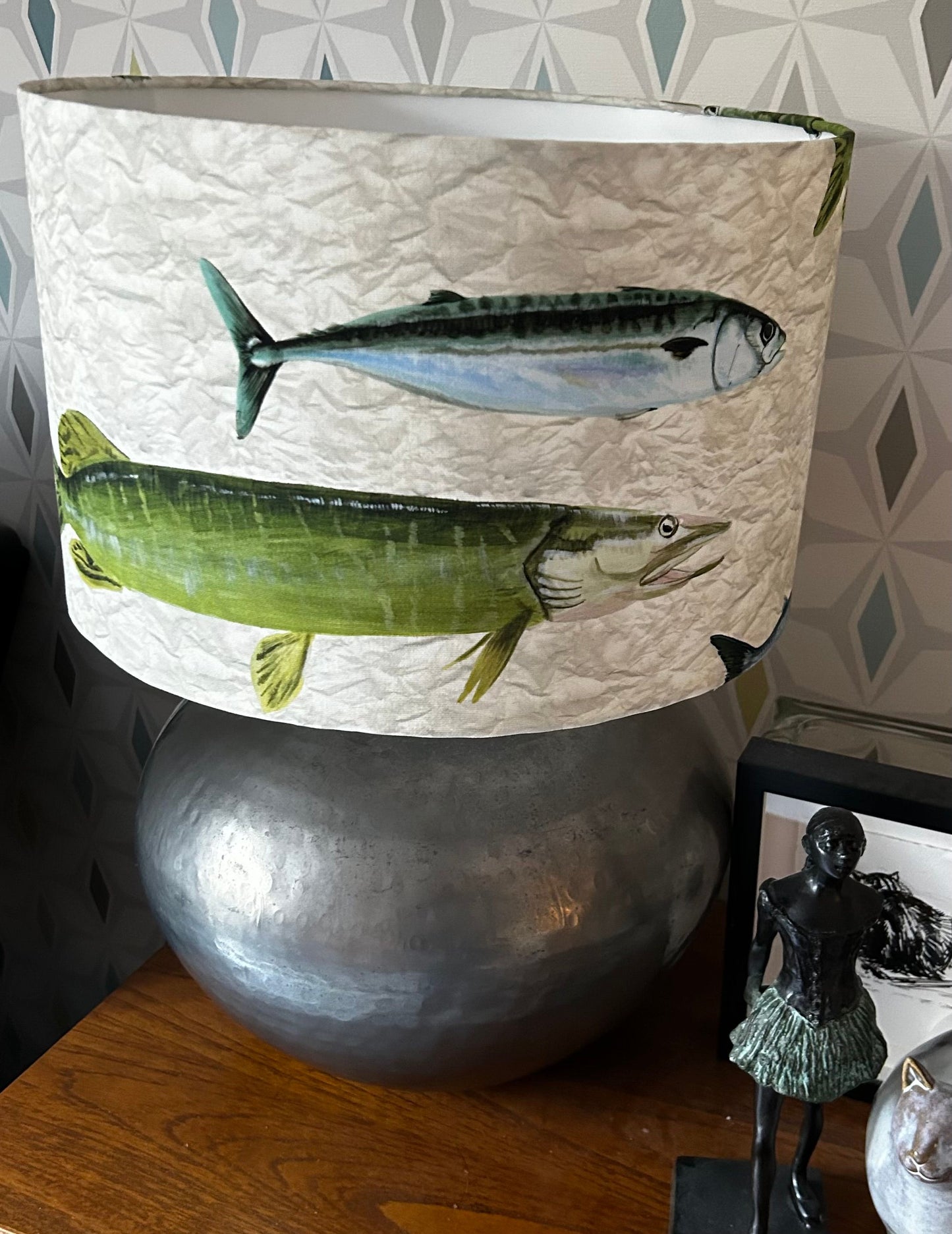 "Gone Fishing" printed luxury lampshade