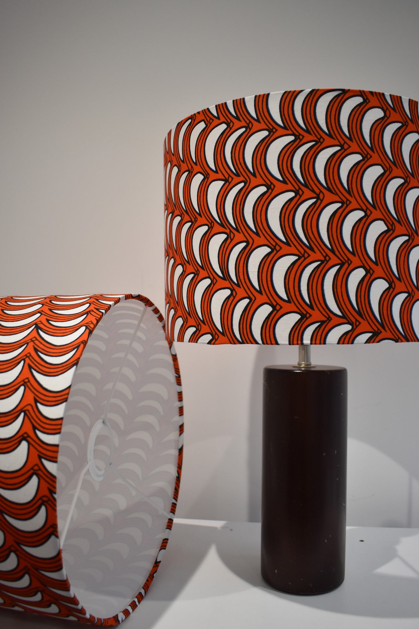 Red Crescent Moon African Wax Print Fabric Lampshade