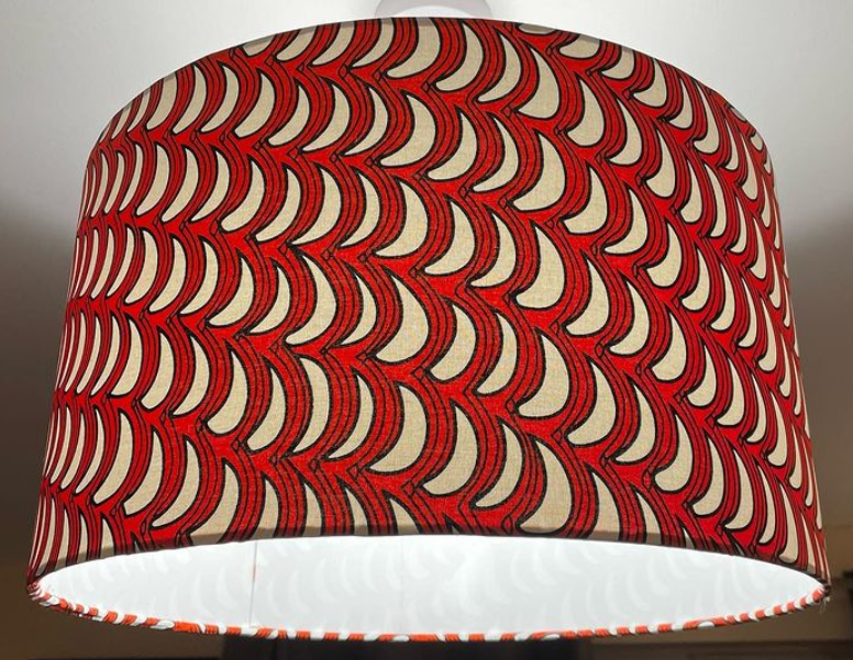 Red Crescent Moon African Wax Print Fabric Lampshade